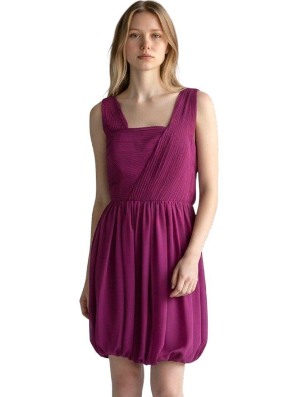 Laundry by Design Pleated Bubble Hem Cocktail Mini Dress Magenta Fuchsia Size 10